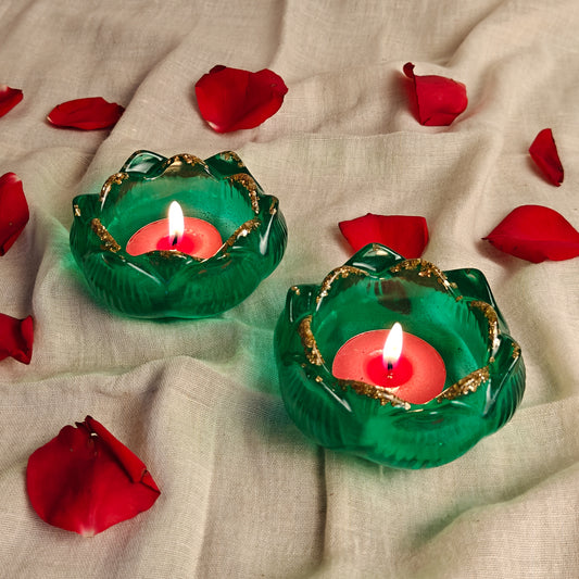 Blossom Lotus Resin Tealight Holder Set (Pack of 2)