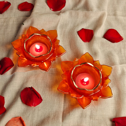 Lotus Resin Tealight Holder Set (Pack of 2)