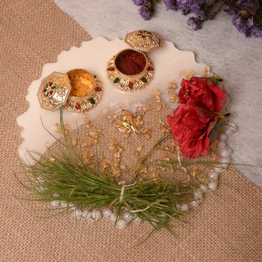 White Pearl Pooja Thali (8inch)