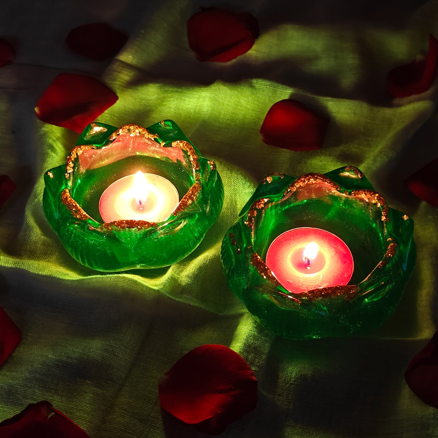 Blossom Lotus Resin Tealight Holder Set (Pack of 2)