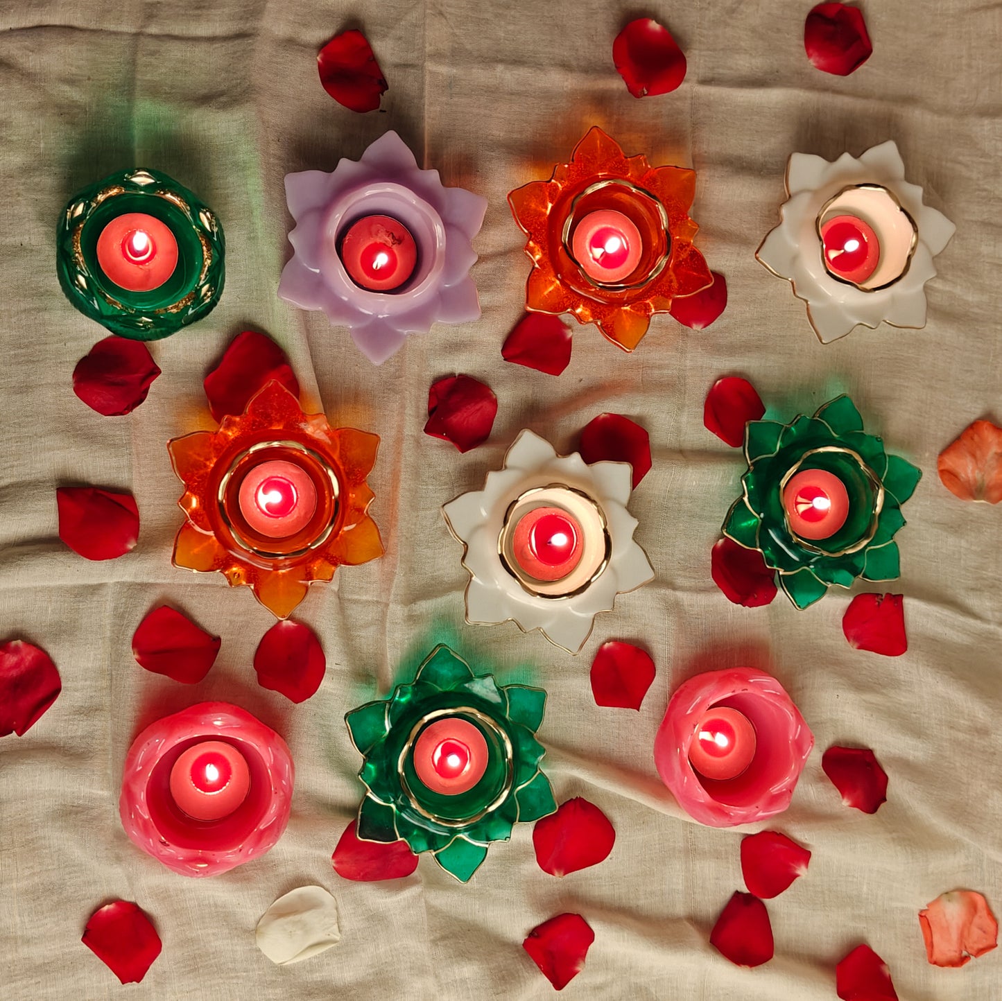 Blossom Lotus Resin Tealight Holder Set (Pack of 2)